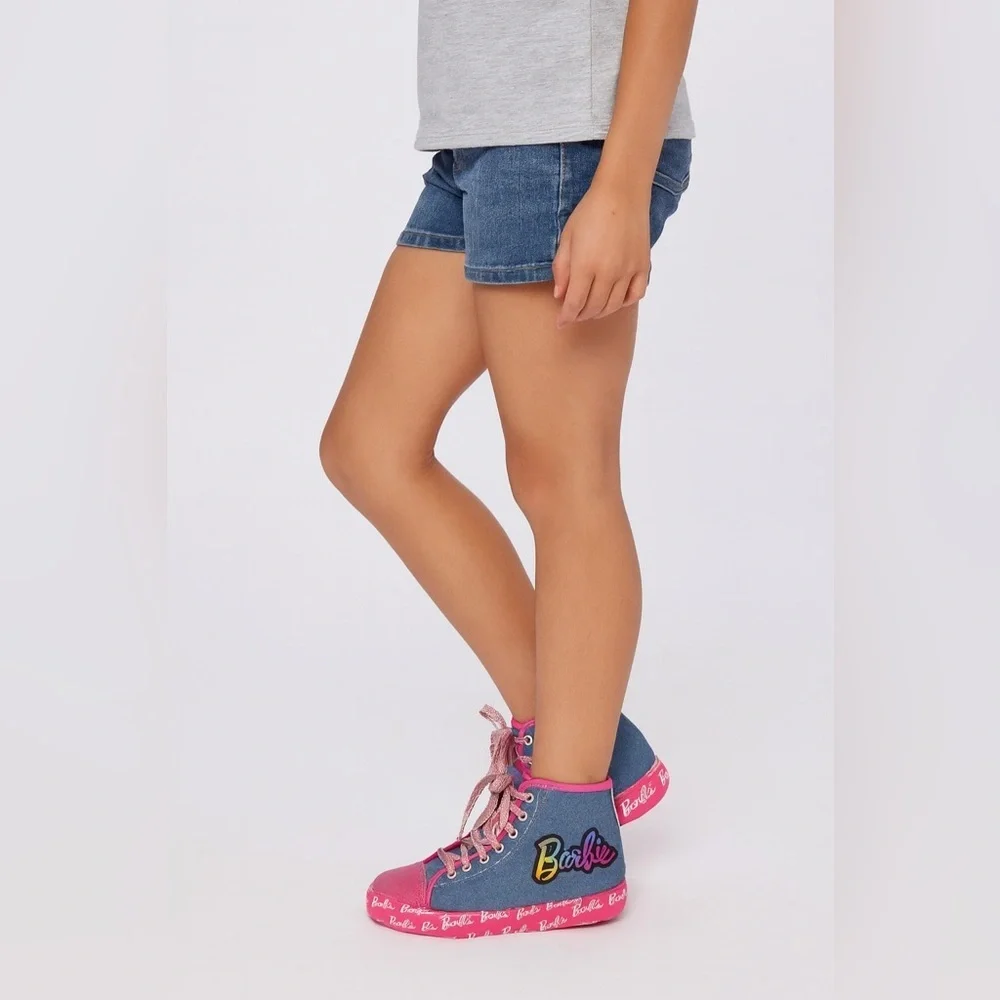 Heelys x Barbie Hustle High Top Denim Pink Roller Shoes - Youth Size 3